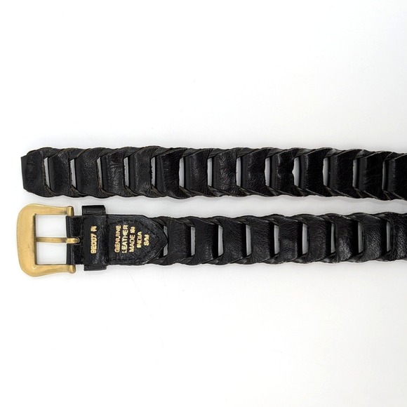 Bohemian Genuine Leather Black Open Weave Link Belt Brass Buckle Size‎ S/M Boho main image 4
